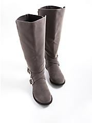 Knee Boot - Dark Grey Faux Oiled Suede (WW), GREY, alternate