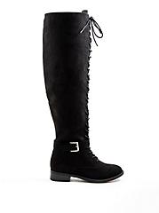 Double Buckle Over The Knee Boot - Faux Suede Black (WW), BLACK, alternate