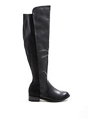 Black Faux Leather Studded Welt Over The Knee Boot (WW), BLACK, hi-res