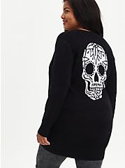 Plus Size Boyfriend Cardigan Sweater - Skull Rose Black, DEEP BLACK, hi-res
