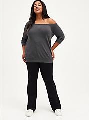 Off-Shoulder Lt Weight French Terry Sweatshirt, CHARCOAL GREY, alternate