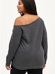 Off-Shoulder Lt Weight French Terry Sweatshirt, CHARCOAL GREY, alternate