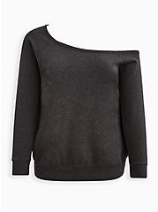Plus Size Off Shoulder Sweatshirt - Lightweight French Terry Charcoal, CHARCOAL  GREY, hi-res
