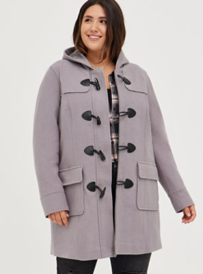 Plus Size - Toggle Coat with Trim - Brushed Ponte Grey -