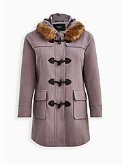 Toggle Coat with Fur Trim - Brushed Ponte Grey, GREY, hi-res