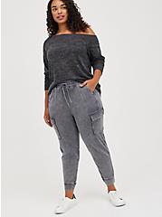 Plus Size Relaxed Fit Cargo Pocket Jogger - Stretch Challis Grey Wash, MAGNET, alternate