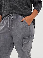Plus Size Relaxed Fit Cargo Pocket Jogger - Stretch Challis Grey Wash, MAGNET, alternate