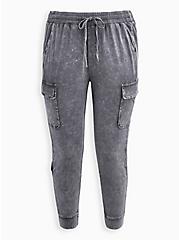 Relaxed Fit Cargo Pocket Jogger - Stretch Challis Grey Wash, MAGNET, hi-res