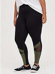 Plus Size Premium Legging - Mesh Olive Colorblock Black, BLACK, alternate