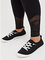 Plus Size Premium Legging - Flocked Leg Floral Skull Black, BLACK, alternate