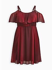 Burgundy Chiffon Cold Shoulder Skater Dress, GRADIENT - MULTI, hi-res