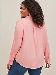 Lizzie Rayon Twill Button-Up Long Sleeve Shirt, PINK, alternate