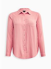Lizzie Rayon Twill Button-Up Long Sleeve Shirt, PINK, hi-res