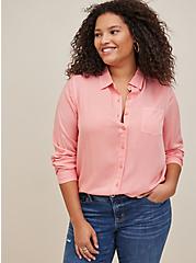 Lizzie Rayon Twill Button-Up Long Sleeve Shirt, PINK, hi-res