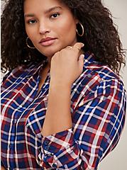 Lizzie Rayon Twill Button-Up Long Sleeve Shirt, PLAID NAVY, alternate