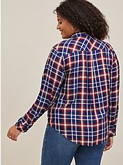 Lizzie Rayon Twill Button-Up Long Sleeve Shirt, PLAID NAVY, alternate