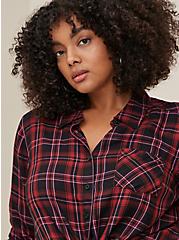 Lizzie Rayon Twill Button-Up Long Sleeve Shirt, ANISE PLAID, alternate