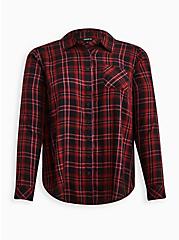 Lizzie Rayon Twill Button-Up Long Sleeve Shirt, ANISE PLAID, hi-res