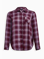 Lizzie Rayon Twill Button-Up Long Sleeve Shirt, BUNDLE UP PLAID, hi-res
