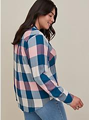 Lizzie Rayon Twill Button-Up Long Sleeve Shirt, BLUE PINK PLAID, alternate