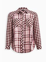 Plus Size Lizzie Rayon Twill Button-Up Long Sleeve Shirt, SUNDAE MIXED PLAID, hi-res