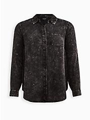 Button Down Shirt - Twill Mineral Wash Black, DEEP BLACK, hi-res