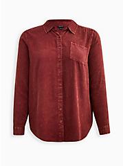 Plus Size Button Down Shirt - Twill Mineral Wash Wine, , hi-res