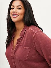 Plus Size Button Down Shirt - Twill Mineral Wash Wine, , hi-res