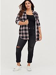 Plus Size Breast Cancer Awareness Button Down Shirt - Twill Black & Pink, , alternate
