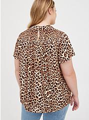 Plus Size Smocked Blouse - Crinkle Gauze Leopard, LEOPARD, alternate