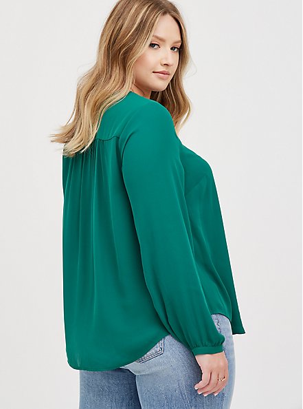 Georgette Pintuck Button-Front Blouse, EVERGREEN, alternate