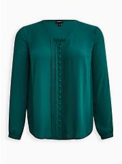 Georgette Pintuck Button-Front Blouse, EVERGREEN, hi-res