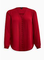Georgette Pintuck Button-Front Blouse, DARK RED, hi-res