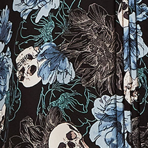 Georgette Pintuck Button-Front Blouse, SKULL FLORAL BLACK, swatch