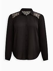 Drop Shoulder Shirt - Georgette Lace Black, DEEP BLACK, hi-res