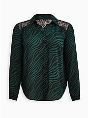 Drop Shoulder Shirt - Georgette Lace Leopard Wave, LEOPARD-GREEN, hi-res