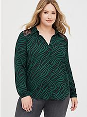 Drop Shoulder Shirt - Georgette Lace Leopard Wave, LEOPARD-GREEN, hi-res