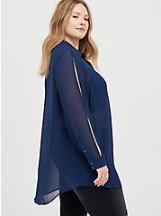 Plus Size Cold Shoulder Tunic Shirt - Chiffon Navy, DRESS BLUE, alternate