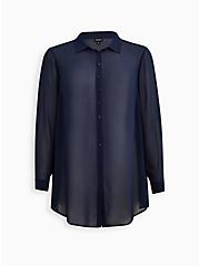 Cold Shoulder Tunic Shirt - Chiffon Navy, DRESS BLUE, hi-res