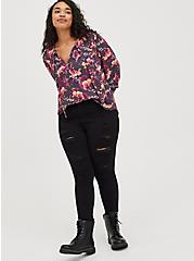 Plus Size Breast Cancer Awareness Peasant Blouse - Georgette Floral Grey, FLORAL - GREY, alternate