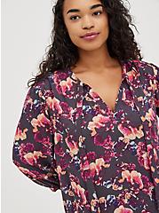 Plus Size Breast Cancer Awareness Peasant Blouse - Georgette Floral Grey, FLORAL - GREY, alternate