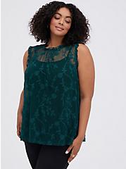 Plus Size Ruffle Neck Tank - Lace Sheer Green, EVERGREEN, hi-res
