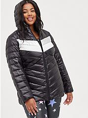 Plus Size Lightweight Packable Puffer Jacket - Nylon Chevron Black, DEEP BLACK, alternate