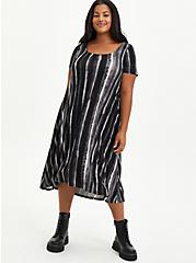 Black Stripe Tie Dye Super Soft Hi-Low A-Line Dress, STRIPED TIE DYE, hi-res