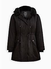 Plus Size Fur-Lined Parka - Nylon Black, DEEP BLACK, hi-res