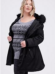 Plus Size Fur-Lined Parka - Nylon Black, DEEP BLACK, hi-res