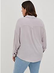 Plus Size Collared Pullover Drop Shoulder Blouse - Crinkle Gauze Grey, RAINDROP, alternate