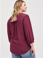 Plus Size Button Front Blouse - Embroidered Dark Purple Wash, VIOLET, alternate