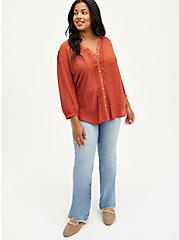 Plus Size Embroidered Blouse - Rusty Brown Wash, REDWOOD, alternate