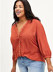 Plus Size Embroidered Blouse - Rusty Brown Wash, REDWOOD, hi-res